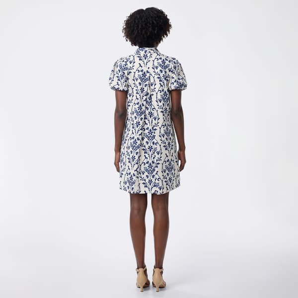 Petite MSK Short Sleeve Puff Sleeve Damask Shift Dress