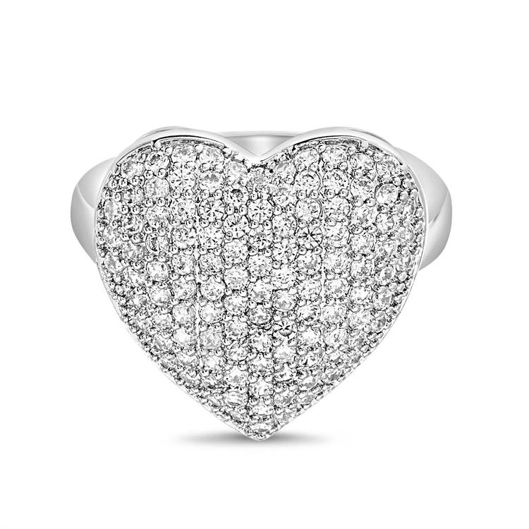 Rhodium Plated Statement CZ Heart Ring