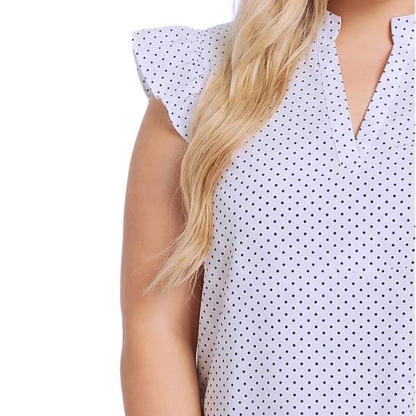 Plus Size NY Collection Ruffle Sleeve Dot Poplin Blouse