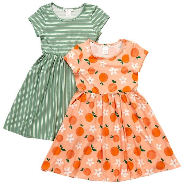 Girls &#40;7-12&#41; Emma & Elsa 2pk. Peaches & Stripes Dresses - image 