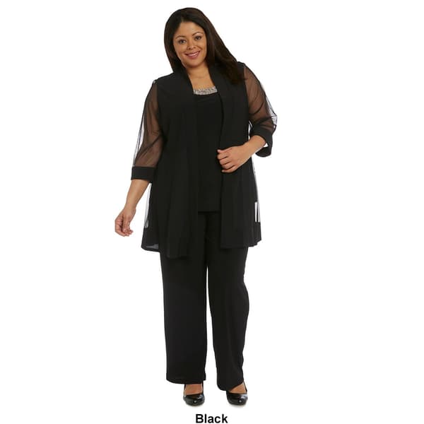 Plus Size R&amp;M Richards 3pc. Sheer Insert Beading Pantsuit Jacket