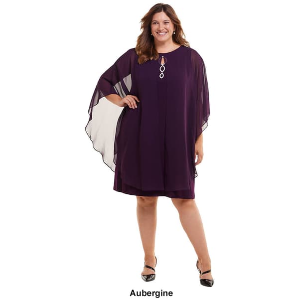 Connected Plus Size Cape Overlay Sheath Dress Black Size 20W