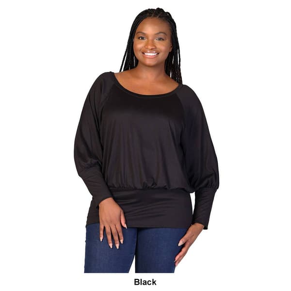 Plus Size 24/7 Comfort Apparel Solid Long Blouson Sleeve Top