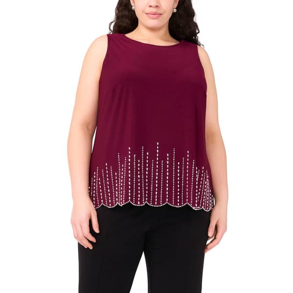 Plus Size MSK Sleeveless Beaded Trim Tank Top - image 