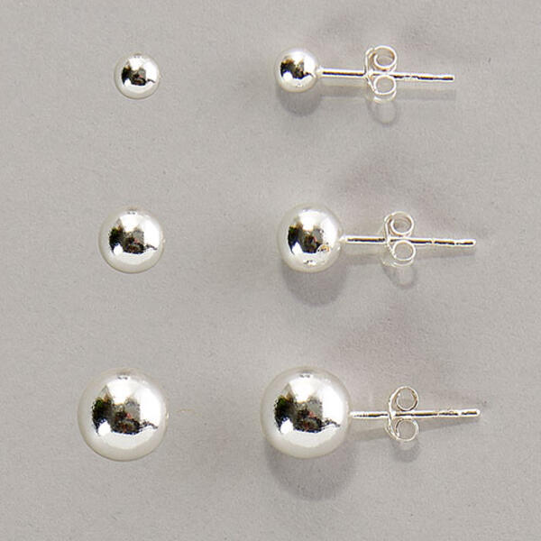 Sterling Silver Set of 3 Round Stud Earrings - image 