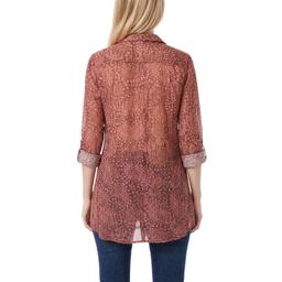 Womens NY Collection Roll Tab Sleeve Paisley Mesh Tunic Blouse