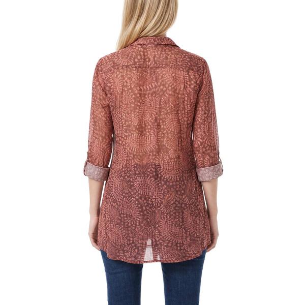 Womens NY Collection Roll Tab Sleeve Paisley Mesh Tunic Blouse