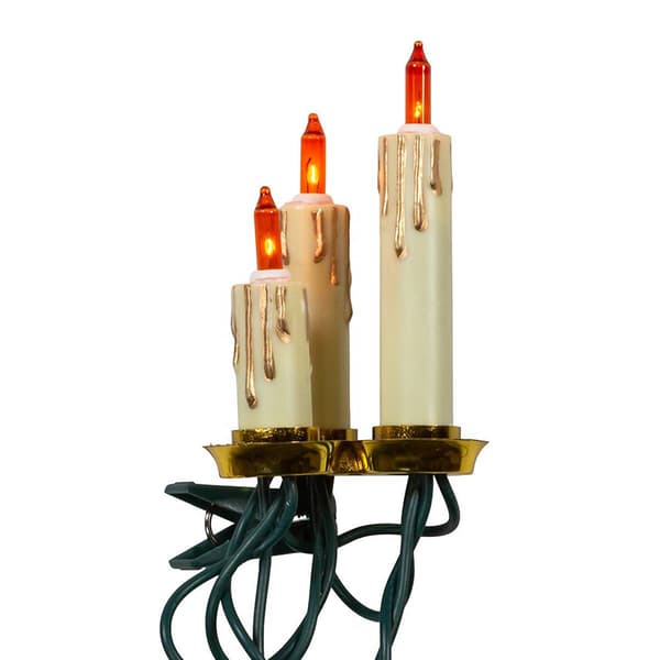 Kurt Adler 15-Light White Triple Candle Light Set w/ Amber Bulbs