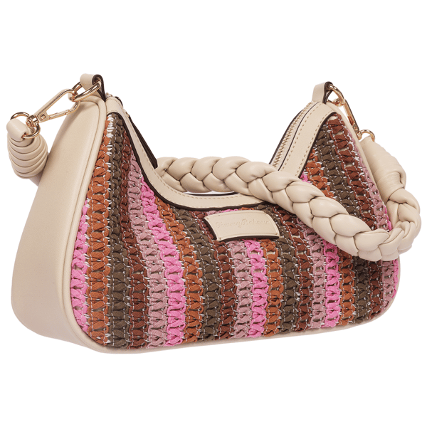 Tommy Bahama Striped Woven Ribbon Zip Top Hobo Bag