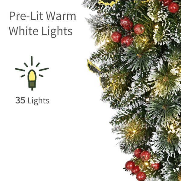 Puleo International 28in Warm White LED Snowy Silverton Pine Swag