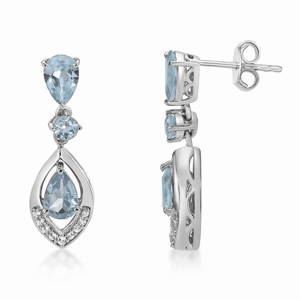 Gemminded Pear & Round Aquamarine & White Topaz Earrings - image 