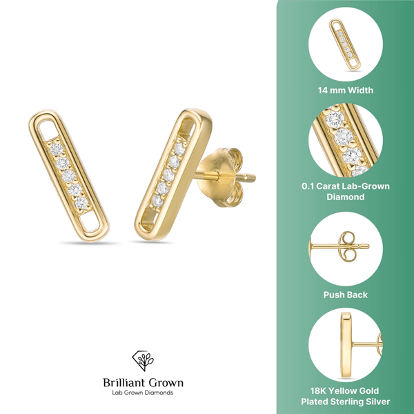 Brilliant Grown 1/10ctw. Lab-Grown Diamond Bar Earrings