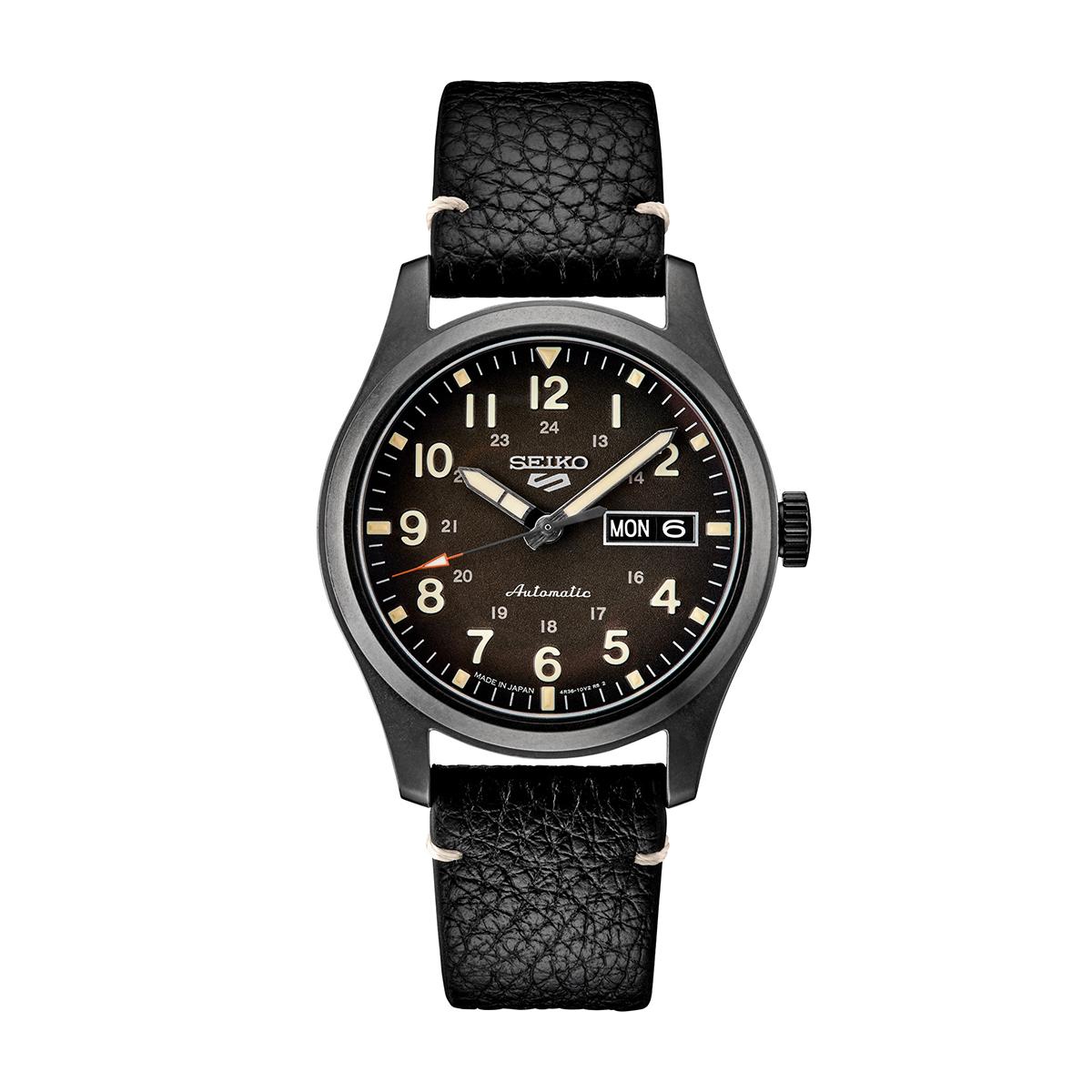 Mens Seiko 5 Sports Stainless Steel Black Dial Watch -...