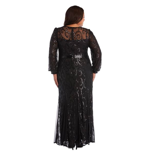 Plus Size R&M Richards Long Sleeve Surplus Beaded Evening Gown