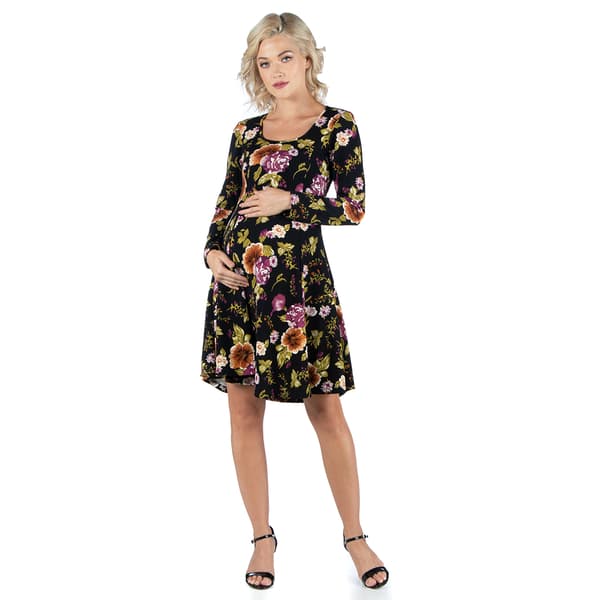 Plus Size 24/7 Comfort Apparel Floral Maternity Fit & Flare Dress