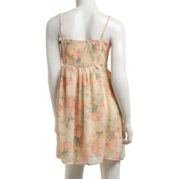 Juniors Wallflower Floral Chifffon Pleat Bodice Skater Dress