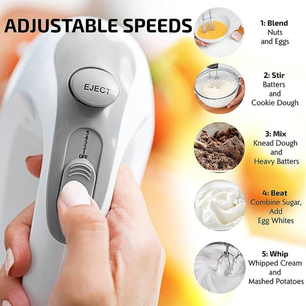 Ovente Portable 5-Speed Mixing Electric Hand Mixer - White