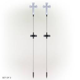 Alpine Solar Cross Garden Stake w/ LED Light - Set of 2