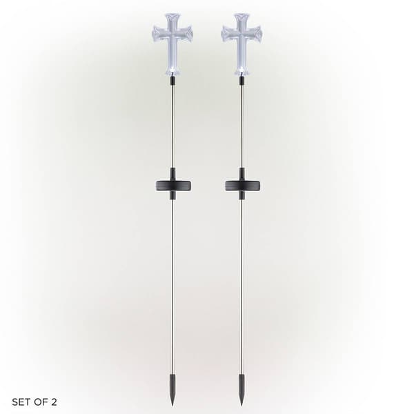 Alpine Solar Cross Garden Stake w/ LED Light - Set of 2