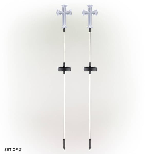 Alpine Solar Cross Garden Stake w/ LED Light - Set of 2 - image 