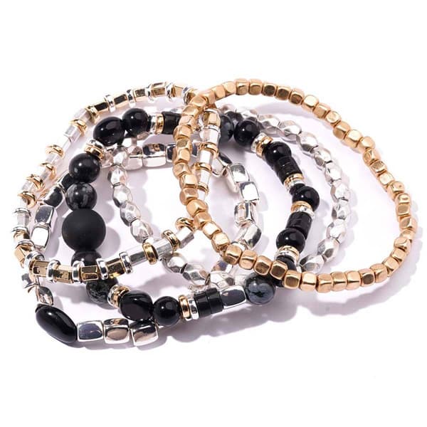 Ashley Cooper(tm) Two-Tone Bead Bracelet Set with Black Beads - image 