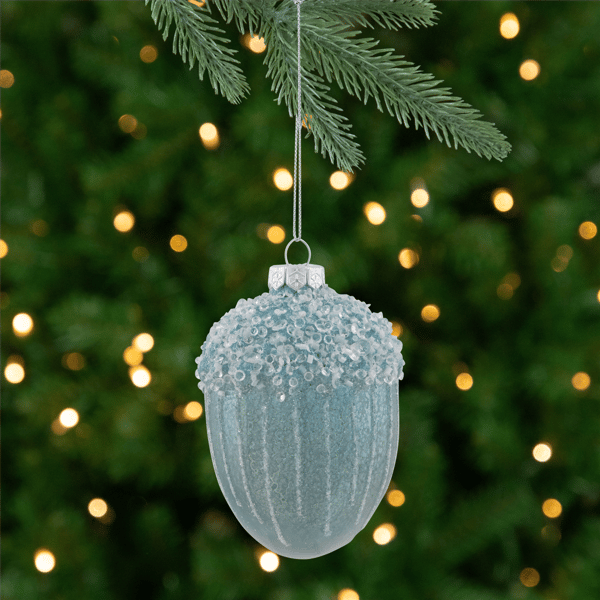 Northlight Glittered Blue Mercury Glass Acorn Christmas Ornament - image 