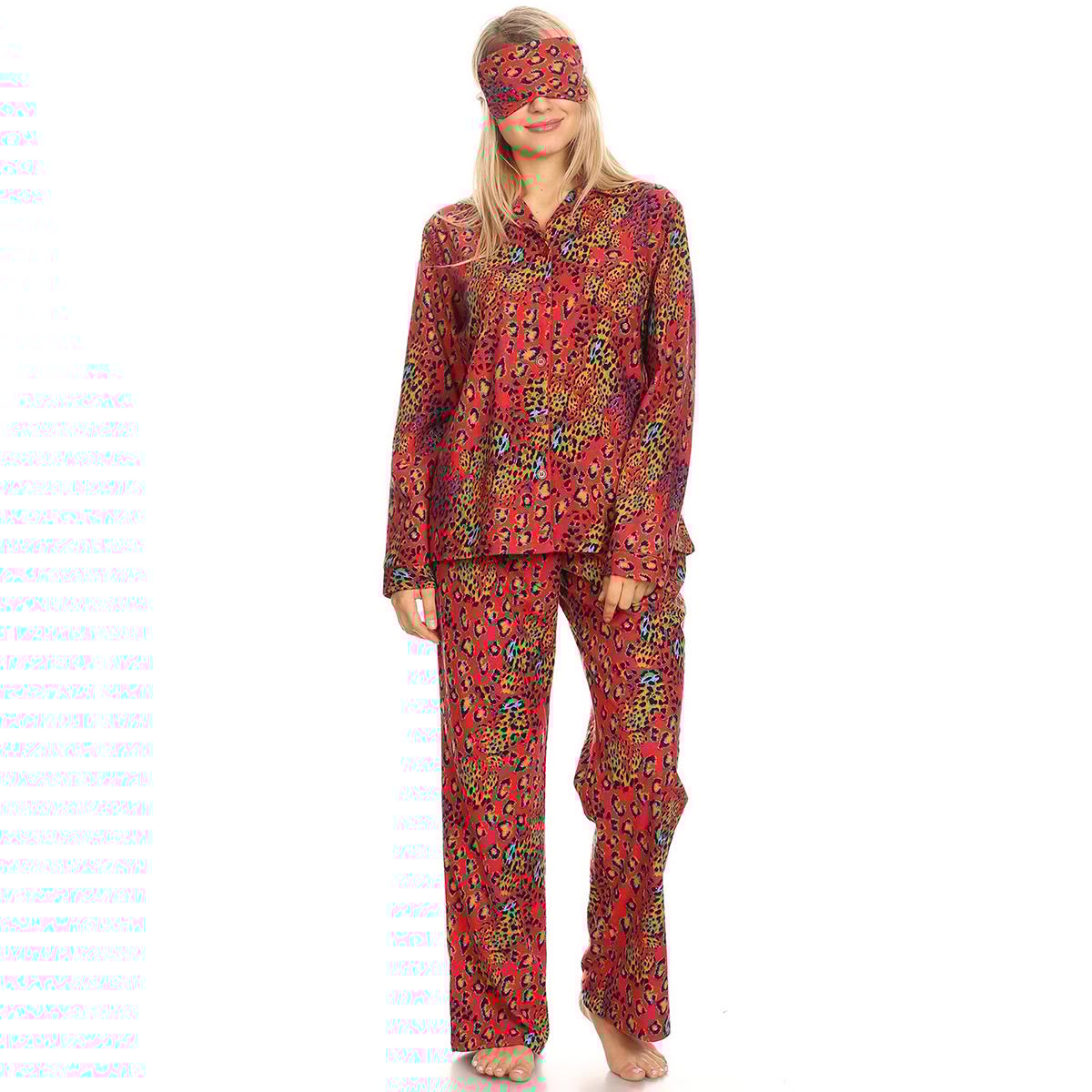 Womens White Mark 3pc. Red Leopard Pajama Set