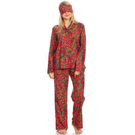Womens White Mark 3pc. Red Leopard Pajama Set