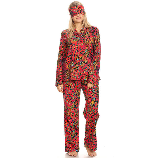 Womens White Mark 3pc. Red Leopard Pajama Set - image 