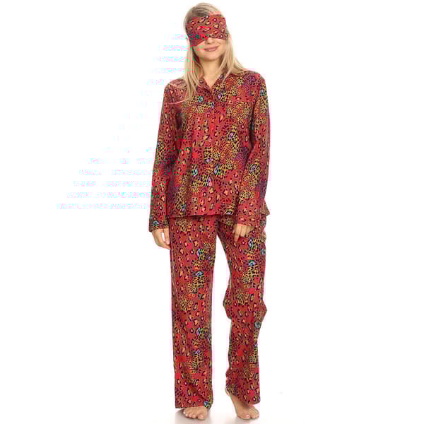 Womens White Mark 3pc. Red Leopard Pajama Set