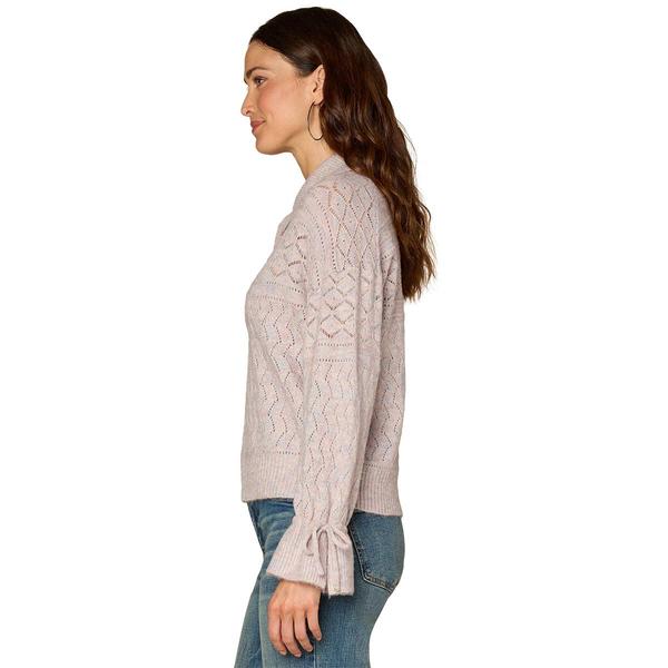 Womens Democracy Long Flounce Sleeve Tie Pointelle Stitch Sweater