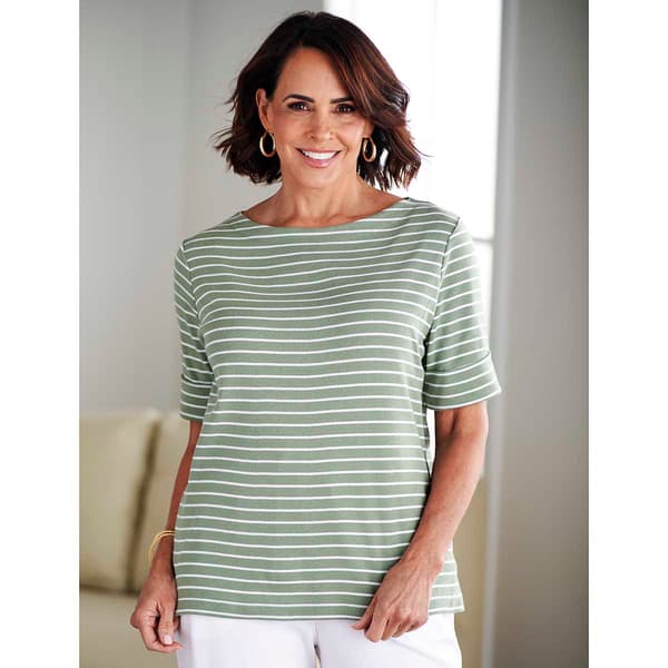 Petite Hasting & Smith Elbow Sleeve Stripe Boat Neck Tee
