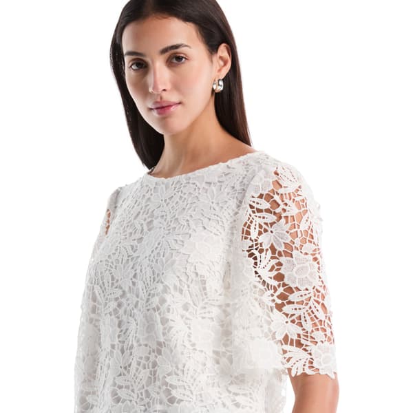 Plus Size Rafaella® Elbow Sleeve All Over Floral Lace Blouse