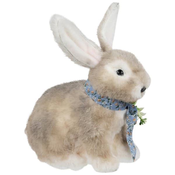 Northlight Seasonal Plush Rabbit with Blue Bow Easter Figurine