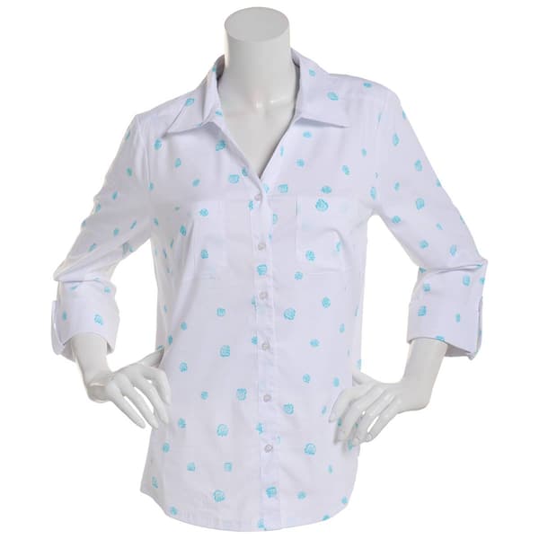 Womens Emily Daniels Long Sleeve Button Front Top - Blue/Multi