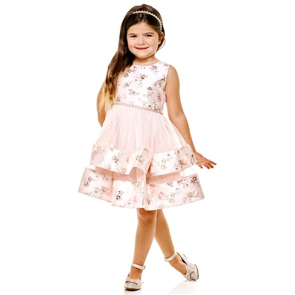 Girls (4-6x) Bonnie Jean Floral Foiled Bodice Double Skirt Dress - image 