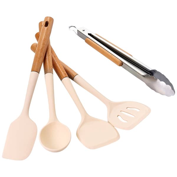 Gourmet Kitchen 5pc. Beachwood/Silicone Utensil Set - image 