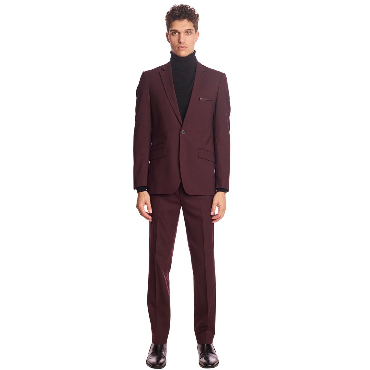 Mens Paisley & Gray Solid Notch Suit Jacket - Burgundy Wine