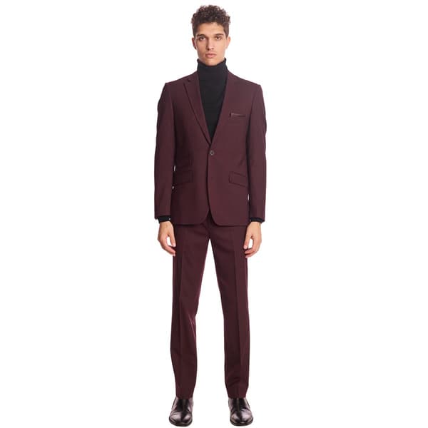 Mens Paisley & Gray Solid Notch Suit Jacket - Burgundy Wine