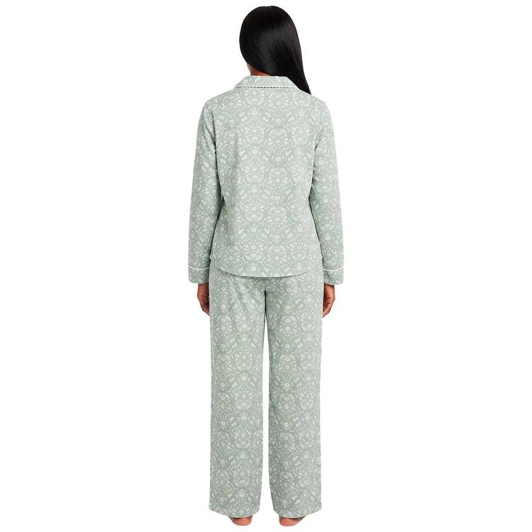 Womens Laura Ashley® Cotton Blend Long Sleeve Pajama Set