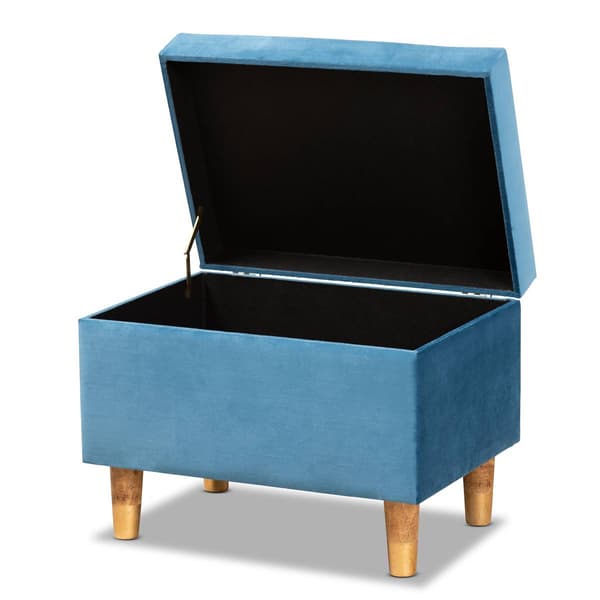 Baxton Studio Elias Sky Blue Velvet Fabric & Wood Storage Ottoman