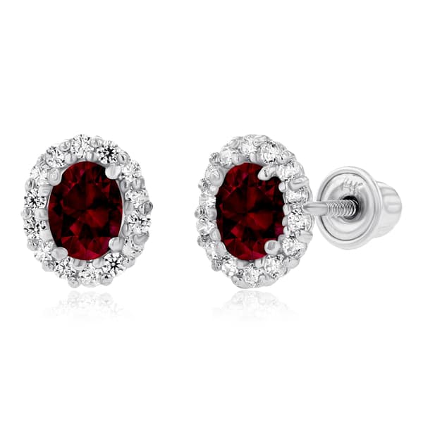 Gemstone Classics(tm) 14kt. White Gold Garnet Oval Earrings - image 