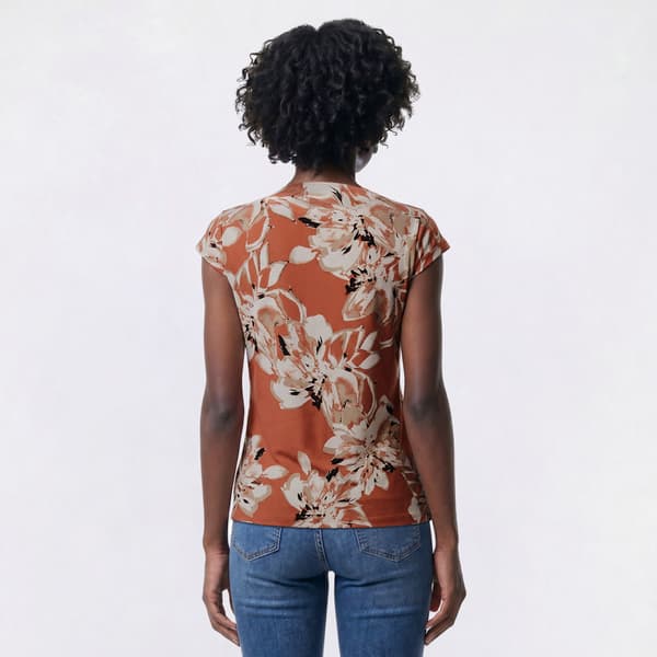 Womens Kasper Cap Sleeve Cowl Neck Floral Blouse