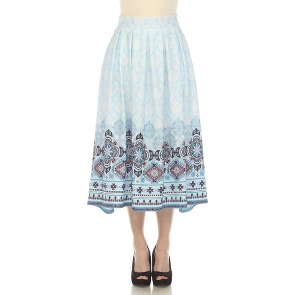 Womens White Mark Pleated Skirt with Border Prints - image 