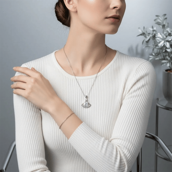 Saffron Sterling Silver Moissanite Diamond Arc Pendant Necklace