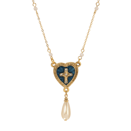 Symbols of Faith Blue Enamel Heart With Cross & Teardrop Necklace