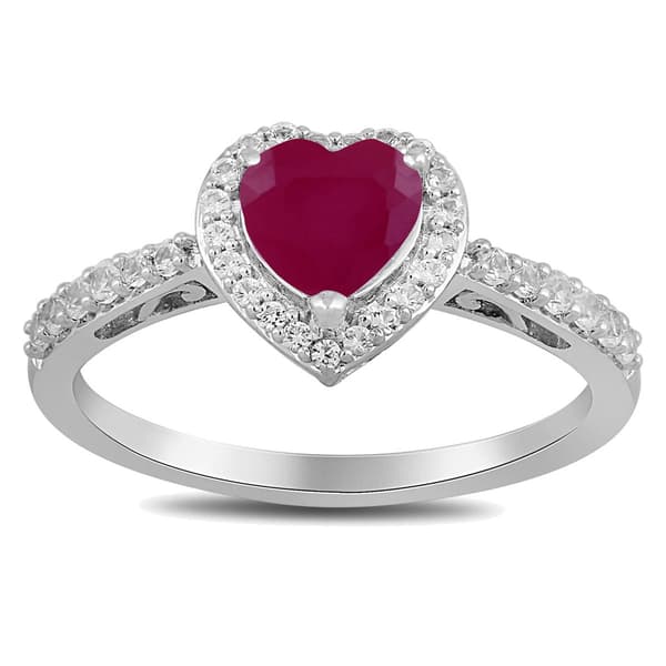 Gemstone Classics™ Silver Created Ruby White Sapphire Heart Ring