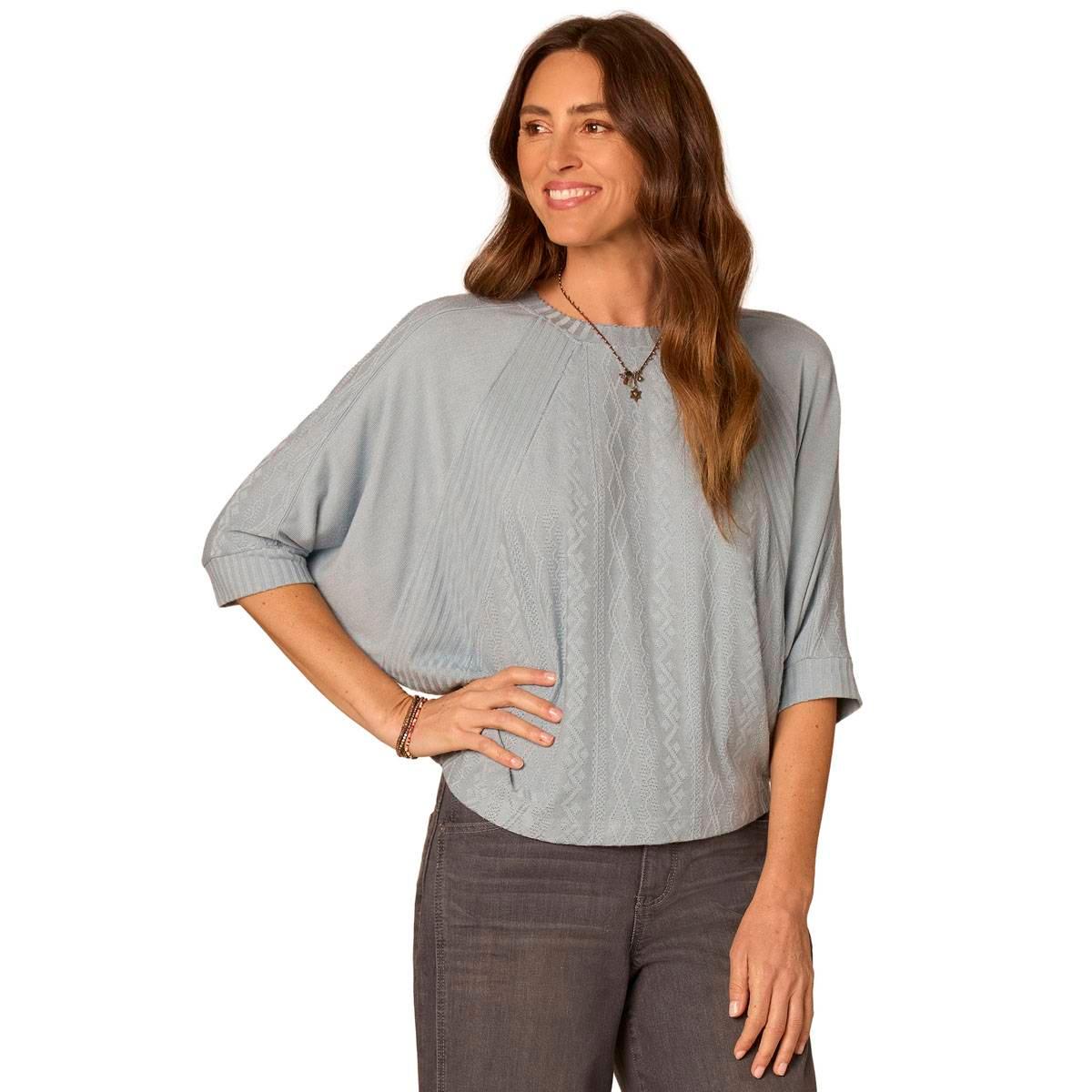 Petite Democracy 3/4 Dolman Sleeve Mixed Media Sweater