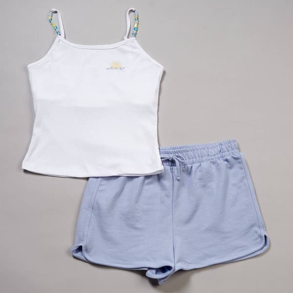 Girls (7-16) No Comment Beaded Strap Sun Wave Tank & Shorts