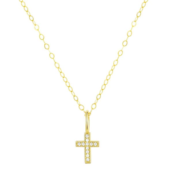 10kt. Gold Mini CZ Cross Necklace - image 